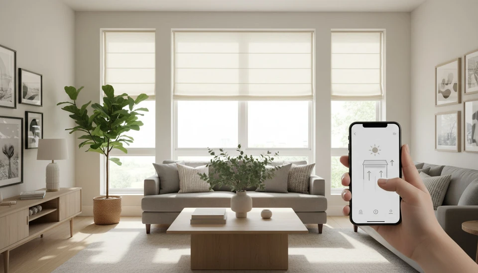 Une femme utilise l'application Smart Home sur son smartphone